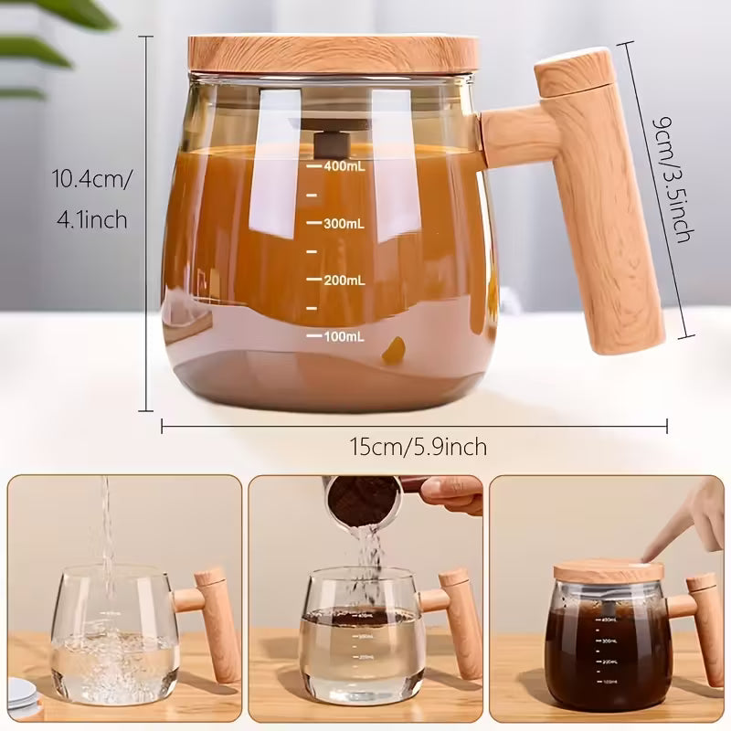 Automatische Rühr-Kaffeetasse aus Glas – 400 ml, USB-C, Wiederaufladbar