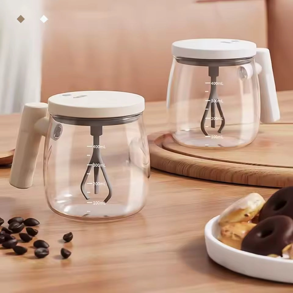 Automatische Rühr-Kaffeetasse aus Glas – 400 ml, USB-C, Wiederaufladbar